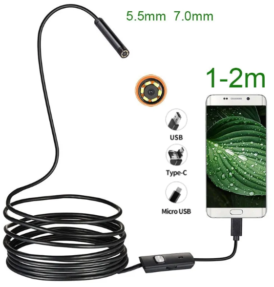 Endoscopio Android 3 en 1 para teléfono inteligente, cámara de inspección de boroscopio con USB, Micro USB, tipo C, impermeable, 7MM, 5,5