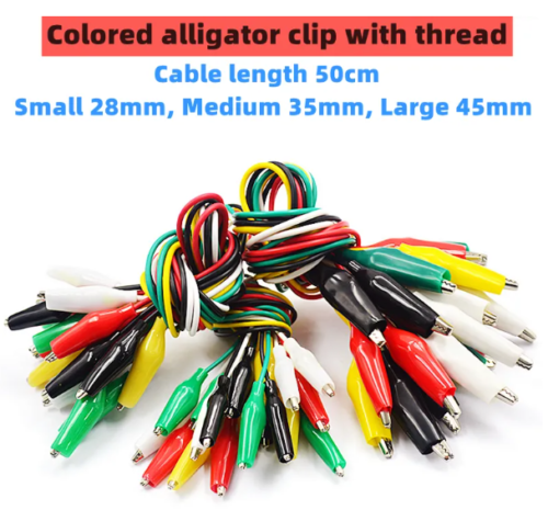 Cables de 50 cm con terminales de cocodrilo grande (4.5 mm)