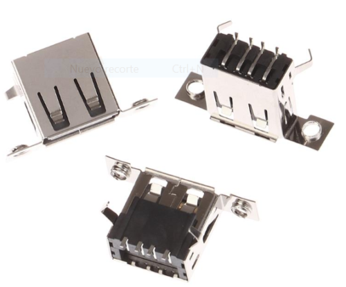 Conector hembra Micro USB 2,0. Conector de puerto USB, con orificios de tornillo