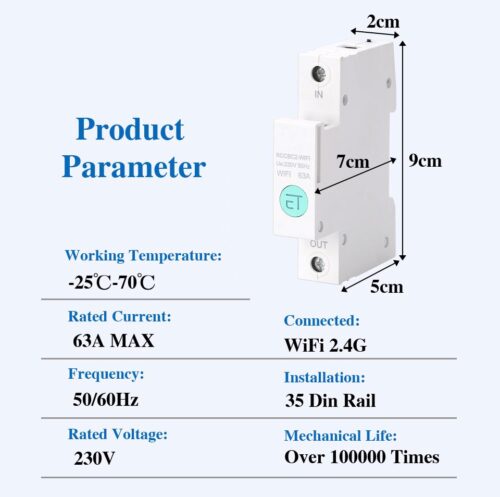 Disyuntor inteligente con WiFi, interruptor de relé con temporizador de riel Din, 63A, 1P, aplicación Ewelink para Smart Home, Alexa y Google Home - Image 4