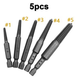 Extractor de tornillos de 5 piezas, juego de guías de brocas centrales, removedor de pernos dañados rotos, vástago hexagonal y llave inglesa para herramienta manual rota