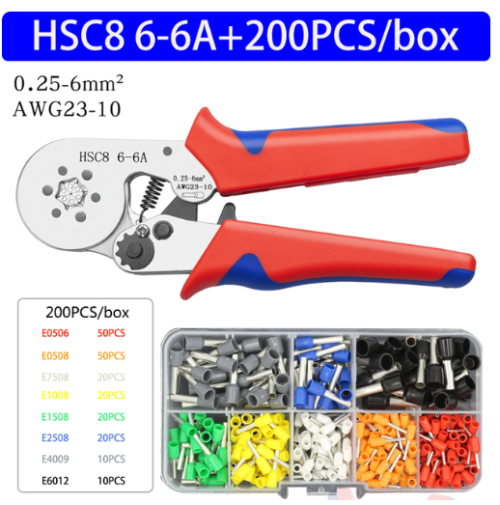 Kit Herramienta Crimpadora de alambre, HSC8 6-4, 0,25-10mm ²/6-6, 0,25-6mm ², accesorios de electricista Y 200 terminales surtidos