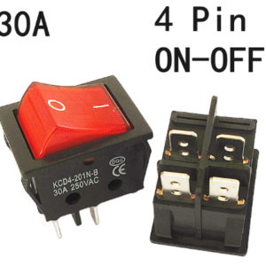 Interruptores de botón de encendido basculante 4 pines rojo, 30/40A, 250V CA de alta corriente, encendido/apagado, especial para máquina de blindaje, KCD4, punto de plata esterlina, 1 unid