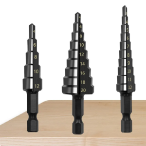 Juego de brocas escalonadas de ranura recta HSS para metal y madera recubierto de titanio, 3 piezas, 3-12mm, 4-12mm, 4-20mm