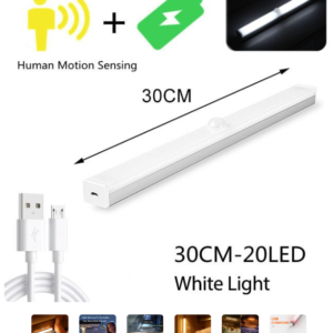 Lámpara de luz LED  de 30 cm con sensor de movimiento PIR, para pasillos, escaleras, cocinas o habitaciones. recargable por medio de puerto USB.