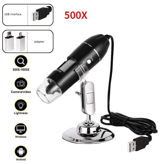 Microscopio Digital con cámara 3 en 1, dispositivo electrónico portátil con USB tipo C para soldar, lupa LED para reparación de teléfonos móviles, 500X