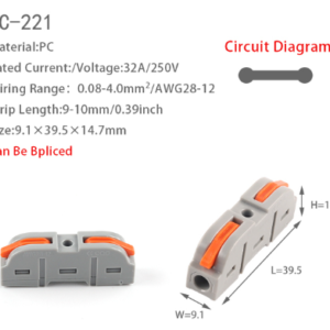 Conector de cable rápido universal compacto. Bloque de empalme de empuje con orificio de fijación.  1 entrada 1 salida 1 color. NC-221.