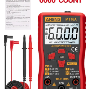ANENG Multímetro digital  M118A con 6000 de retención de datos NCV, medidor de transistor automático, multímetro True Rms