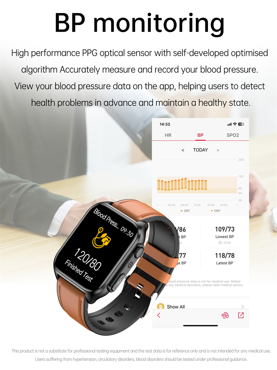 Reloj inteligente deportivo para hombre, pulsera de acero, control de azúcar en sangre, control del ritmo cardíaco, control de sueño, control de oximetría, control de presión arterial, termómetro corporal,  Bluetooth, llamadas. - Image 7