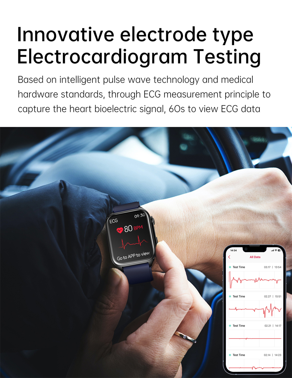 Reloj inteligente deportivo para hombre, pulsera de acero, control de azúcar en sangre, control del ritmo cardíaco, control de sueño, control de oximetría, control de presión arterial, termómetro corporal,  Bluetooth, llamadas. - Image 11