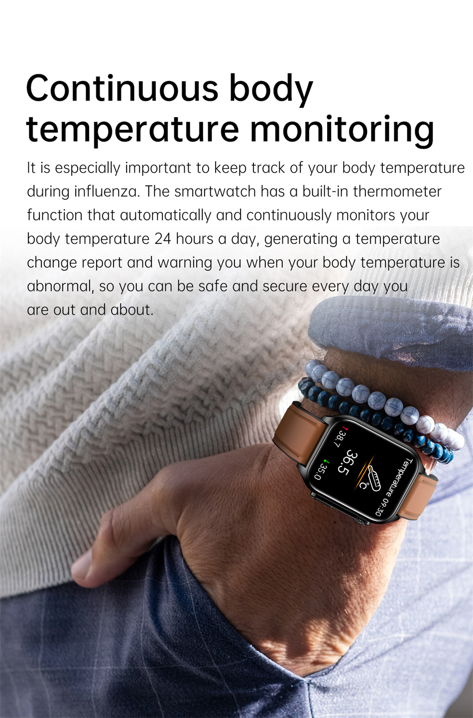 Reloj inteligente deportivo para hombre, pulsera de acero, control de azúcar en sangre, control del ritmo cardíaco, control de sueño, control de oximetría, control de presión arterial, termómetro corporal,  Bluetooth, llamadas. - Image 4