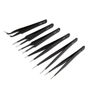 Set de 6 Pinzas Antiestáticas ESD de Acero Inoxidable, Herramienta de Mano, Curva, Mantenimiento de Precisión, Reparación Industrial, Trabajo Doméstico, Fabricación de Maquetas.