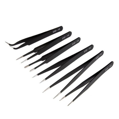 Set de 6 Pinzas Antiestáticas ESD de Acero Inoxidable, Herramienta de Mano, Curva, Mantenimiento de Precisión, Reparación Industrial, Trabajo Doméstico, Fabricación de Maquetas.