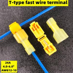Bloques de terminales en forma de T.  Amarillo (Paquete de 10). Abrazaderas de conexión de conector eléctrico, enchufes de pelado rápido, enchufe de conector de Cable (10 pares)