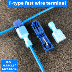 Bloques de terminales en forma de T.  Azul (Paquete de 10). Abrazaderas de conexión de conector eléctrico, enchufes de pelado rápido, enchufe de conector de Cable (10 pares).