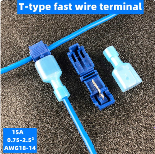 Bloques de terminales en forma de T.  Azul (Paquete de 10). Abrazaderas de conexión de conector eléctrico, enchufes de pelado rápido, enchufe de conector de Cable (10 pares).