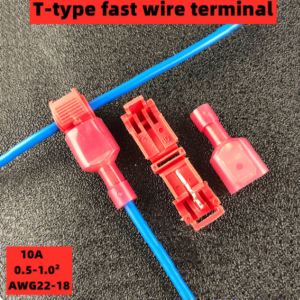 Bloques de terminales en forma de T.  Rojo (Paquete de 10). Abrazaderas de conexión de conector eléctrico, enchufes de pelado rápido, enchufe de conector de Cable (10 pares)