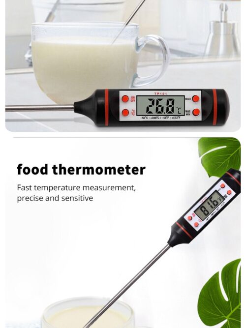 Termómetro digital para alimentos, tipo sonda electrónica, pantalla digital.