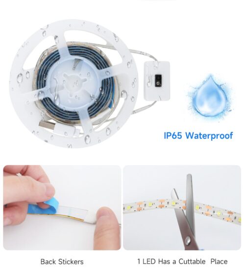Cinta de luces LED de 5m con Sensor de encendido y apagado, luz de fondo con USB, CC de 5V, barrido manual, TV, cocina, debajo del gabinete - Image 5