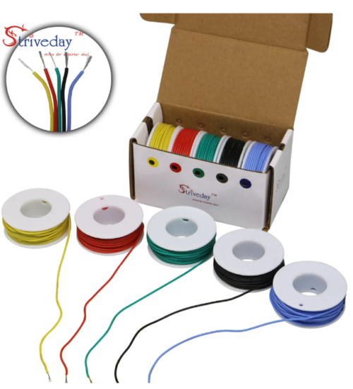Cable trenzado de silicona Flexible, 50m/caja, 30AWG, 5 colores mezclados, cobre estañado, bricolaje