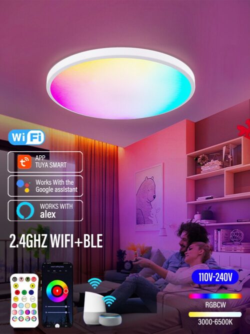 Lámpara de techo redonda LED inteligente WIFI RGB Tuya APP regulable compatible con Alexa Google Assistant para dormitorio - Image 2