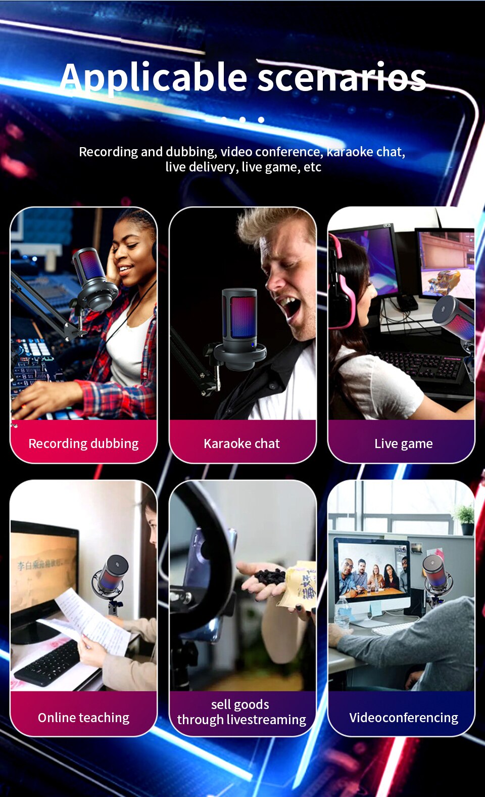 Micrófono de condensador profesional para estudio, dispositivo USB para grabación de PC, ordenador, Streaming, juegos, Karaoke, cantar, A6V, A8 - Image 5