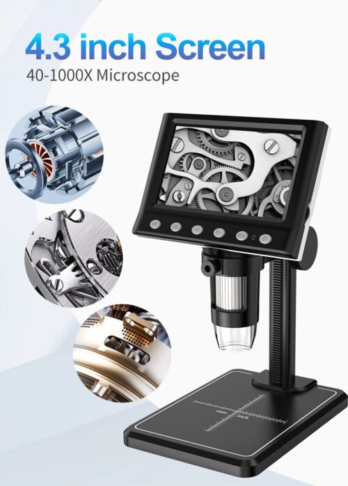 Microscopio Digital LCD de 4,3 pulgadas para niños, microscopio de numismática 40-1000X , USB, 8 LED