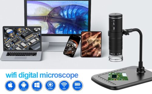 Microscopio digital inalámbrico WIFI con soporte Flexible, microscopio portátil de mano con aumento de 50X-1000X, USB, para iPhone, Android y PC.