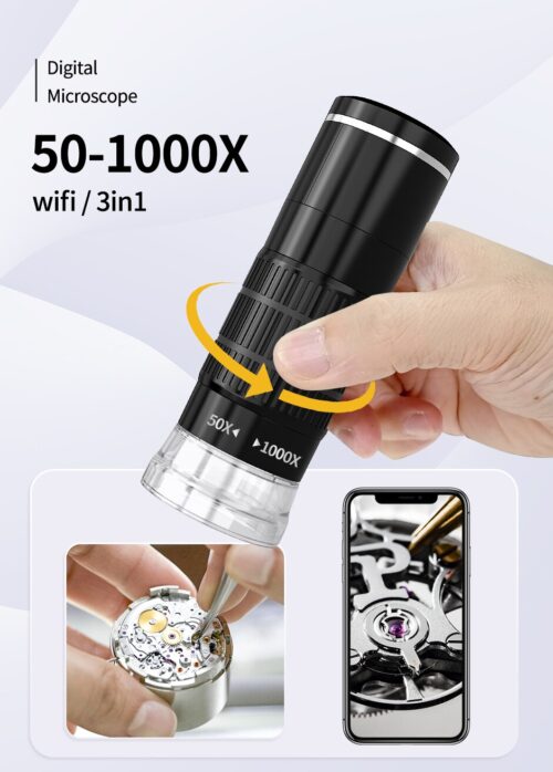 Microscopio digital inalámbrico WIFI con soporte Flexible, microscopio portátil de mano con aumento de 50X-1000X, USB, para iPhone, Android y PC. - Image 5