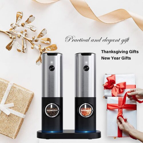 Molino doble para pimienta, especias y sal, eléctrico recargable por USB con luz LED - Image 3