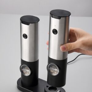 Molino doble para pimienta, especias y sal, eléctrico recargable por USB con luz LED