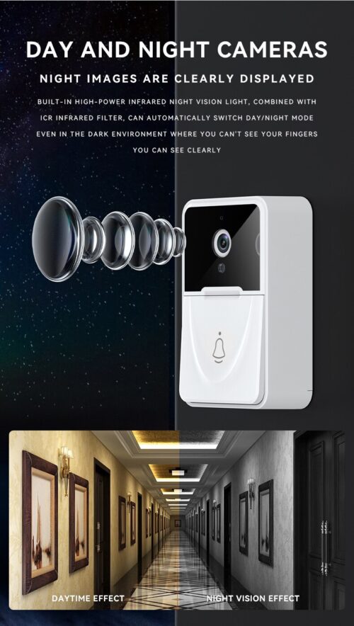 Timbre inalámbrico para exteriores, cámara HD de seguridad con visión nocturna, intercomunicador de video, cambio de voz para monitor del hogar por teléfono. - Image 6