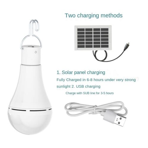 Bombilla LED de 7W con panel solar para exteriores, luz colgante portátil impermeable para jardín, senderismo, pesca, luces de emergencia.