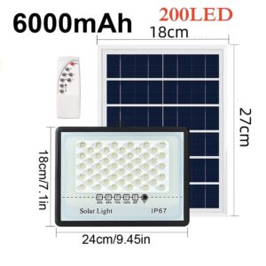 Reflector lámpara solar impermeable de 300 W para exteriores de 200 LEDS. Reflector de luz solar con sensor de movimiento y control remoto de 3 modos. 