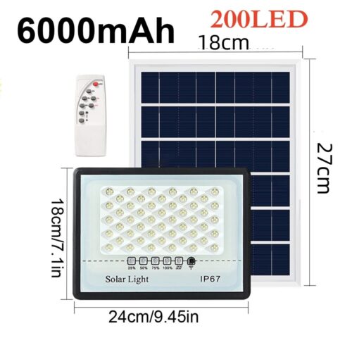 Reflector lámpara solar impermeable de 300 W para exteriores de 200 LEDS. Reflector de luz solar con sensor de movimiento y control remoto de 3 modos. 