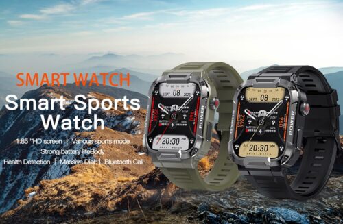 Reloj inteligente militar para hombre MELANDA color Verde Militar. Accesorio de pulsera resistente al agua Ip68 con Bluetooth, llamadas, compatible con Xiaomi, Android e IOS, 1,85 - Image 7
