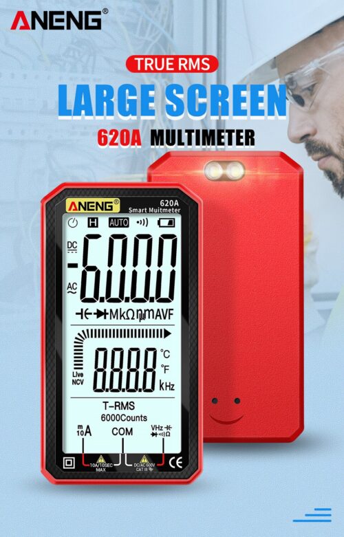 ANENG-multímetro inteligente Digital de 6000 recuentos, probador de transistores, medidor de capacitancia eléctrica automática, resistencia, temperatura, 620A.